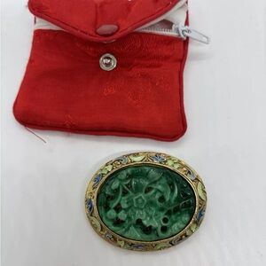 Cloisonne Framed Peking  Jade Glass Brooch From Trident Jeweler’s St Thomas VI